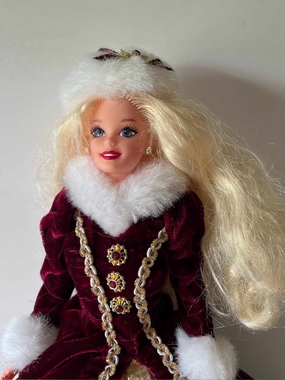 Vintage Happy Holidays Barbie Doll Velvet And Faux Fur Dress Special Edition